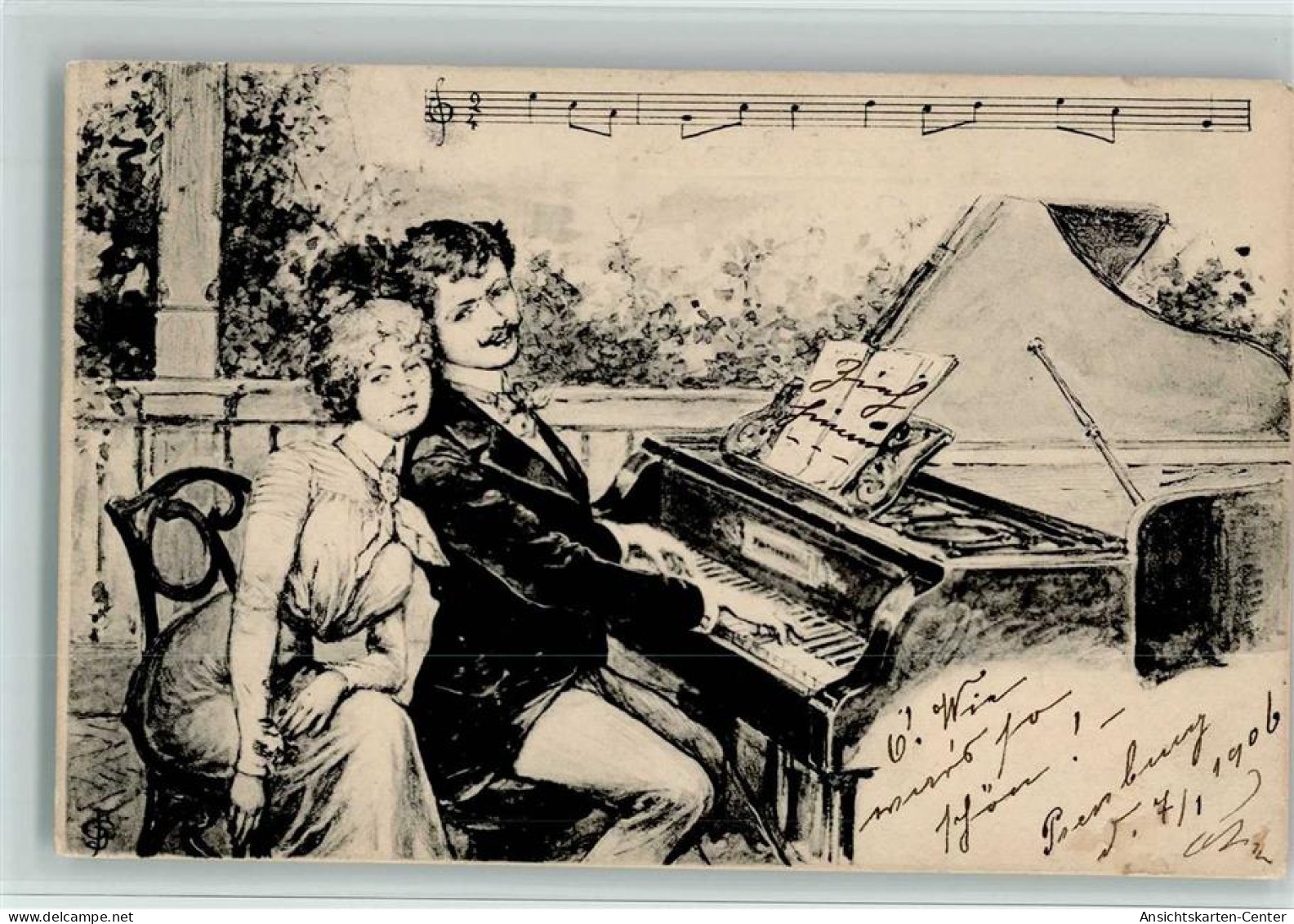10545211 - Klavier Spinett Liebespaar Am Fluegel 1906 AK - Sonstige & Ohne Zuordnung