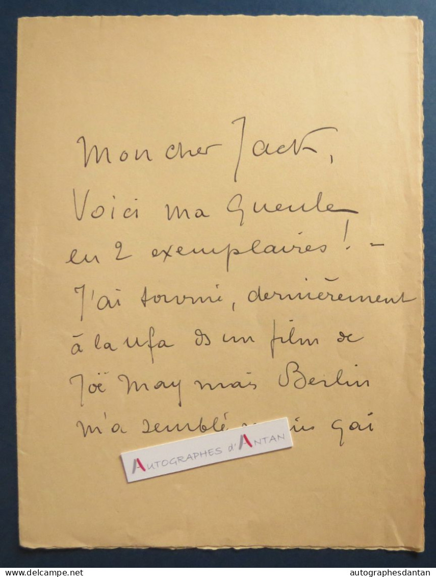 ● L.A.S Charles FALLOT Chansonnier acteur - Paris 30 Rue Lepeletier - Ufa - Film  Joé May à Berlin - Lettre Cinéma - Schauspieler Und Komiker