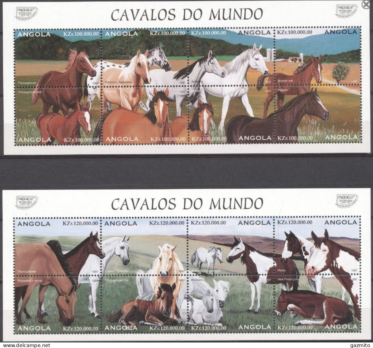 Angola 1997, Philaexpo Pacific97, Horses, 2BF - Briefmarkenausstellungen