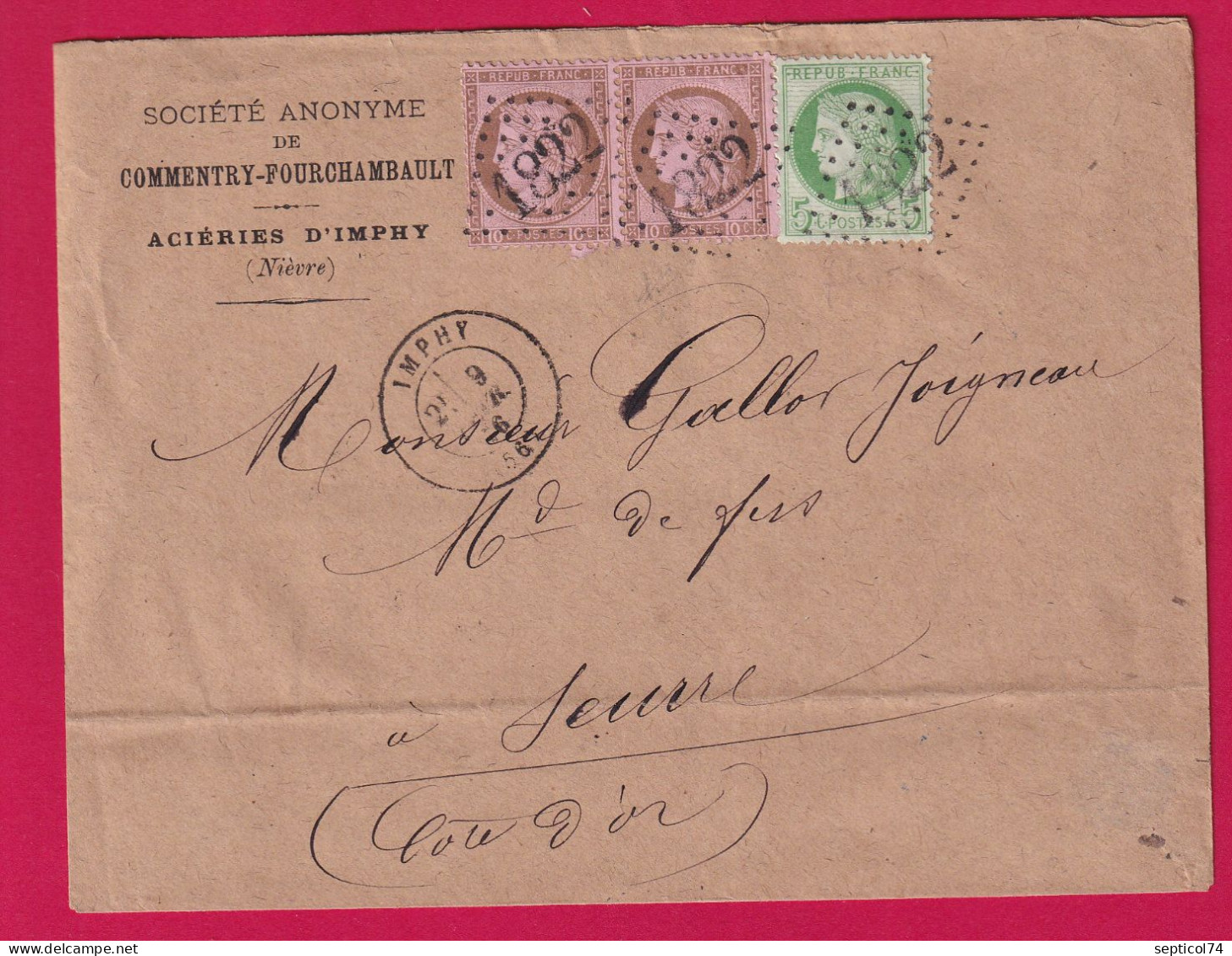 N°54 PAIRE + 55 GC 1822 IMPHY NIEVRE POUR SEURRE COTE D'OR LETTRE - 1849-1876: Période Classique