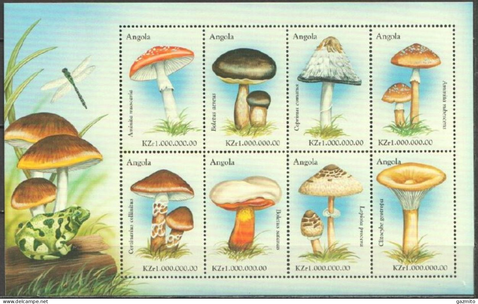 Angola 1999, Mushrooms, Frag, Dragon Flyer, 8val In BF - Frösche