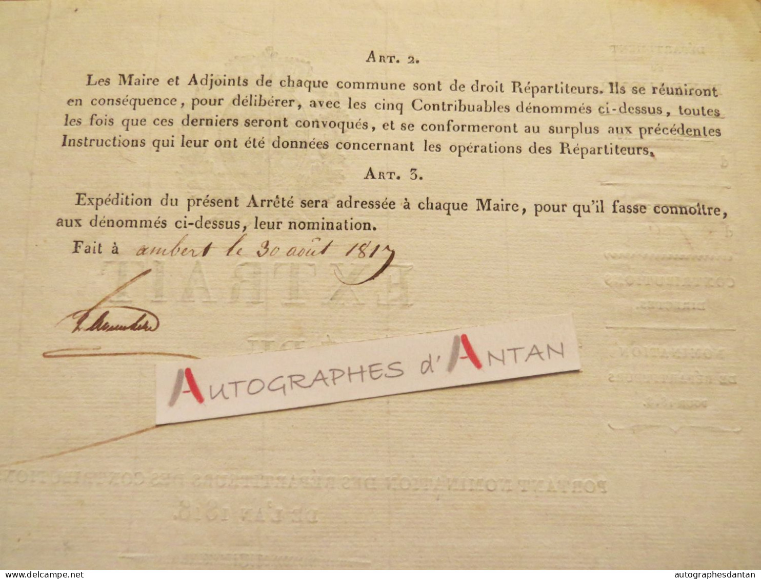 ● Puy De Dôme 1817 / Ambert / Job - Contributions Directes Pour 1818 - Belle Vignette - Mayet Vimal Becherie - 63 - Documents Historiques