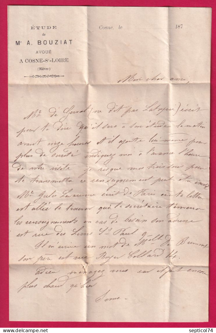 N°90 CONVOYEUR STATION COSNE NIEVRE INDICE 14 POUR PARIS LETTRE - 1877-1920: Période Semi Moderne