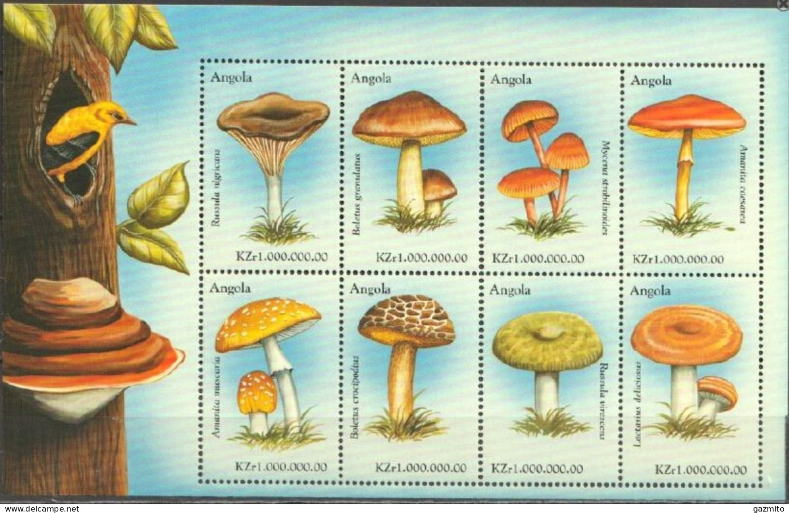 Angola 1999, Mushrooms, Birds, 8val In BF - Songbirds & Tree Dwellers