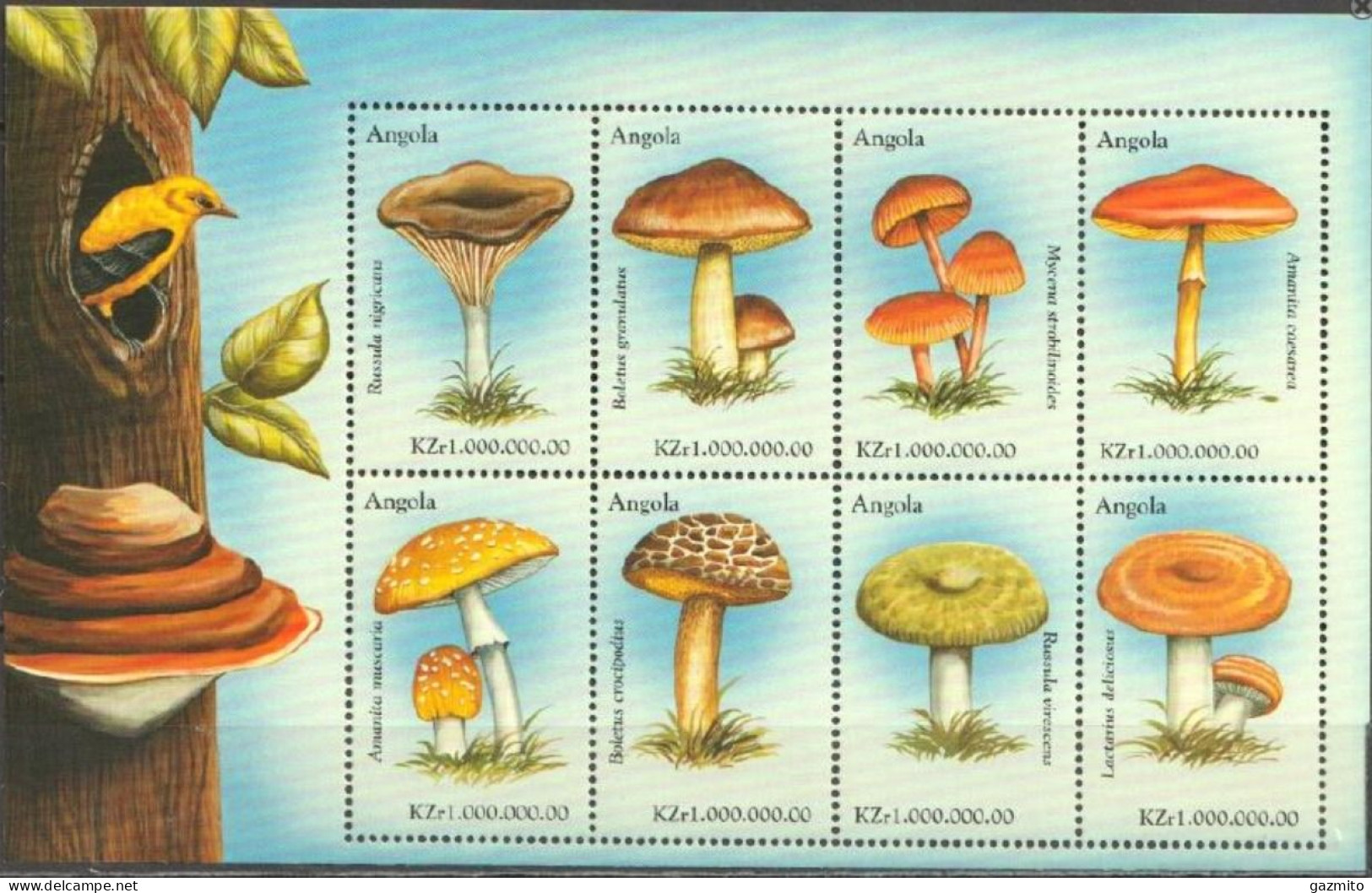 Angola 1999, Mushrooms, Birds, 8val In BF - Mushrooms