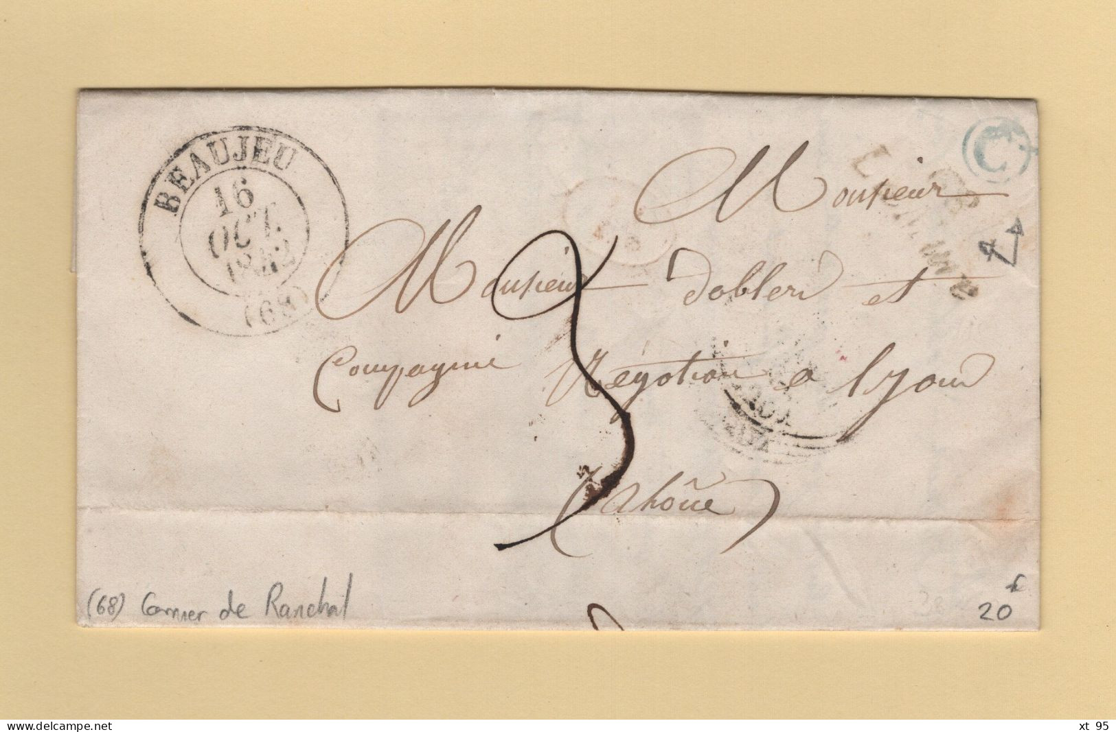 La Mure - 68 - Rhone - Cursive - Beaujeu - 1842 - Boite Rurale C (en Bleu) - Courrier De Ranchal - 1801-1848: Précurseurs XIX