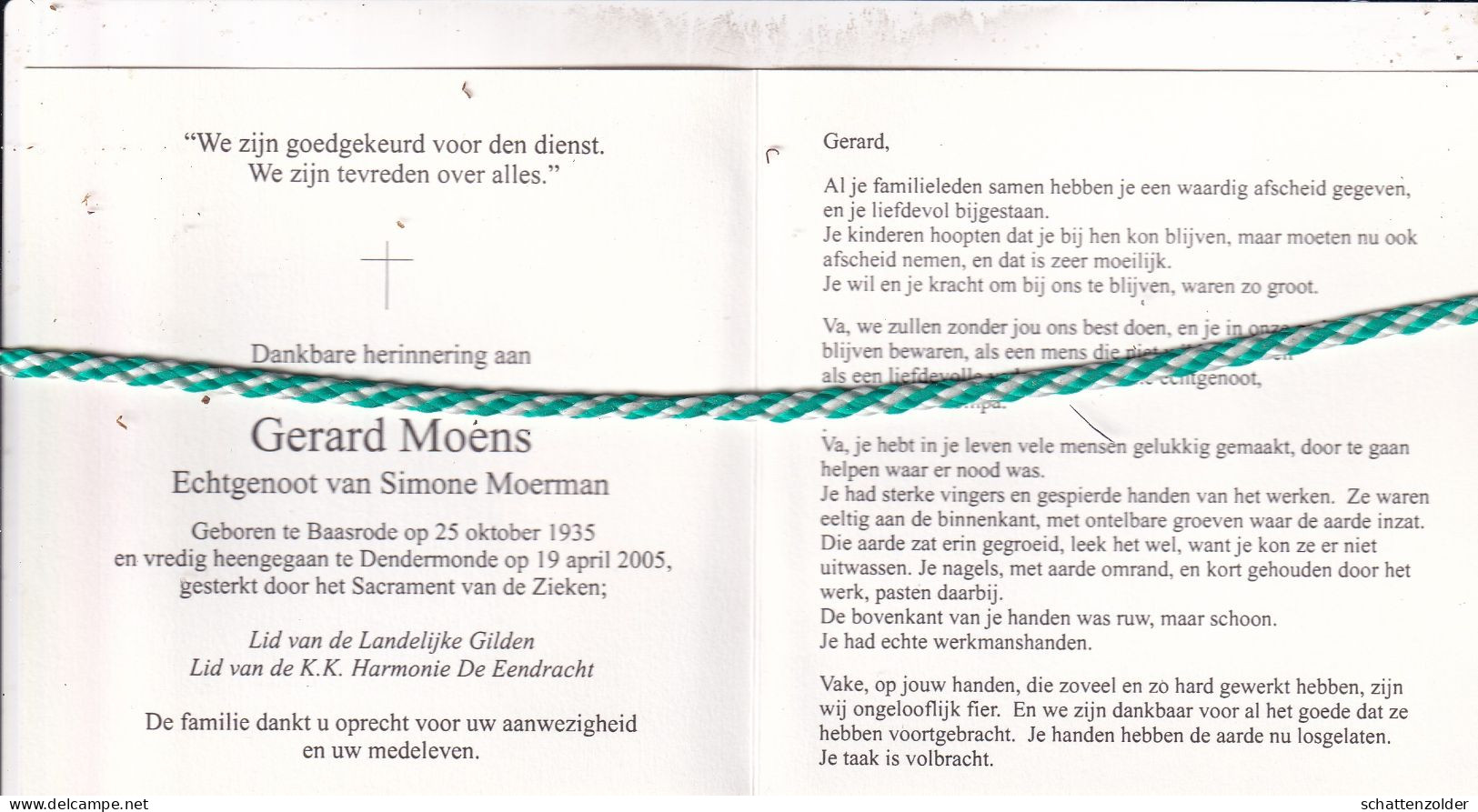 Gerard Moens-Moerman, Baasrode 1935, Dendermonde 2005. Foto - Obituary Notices