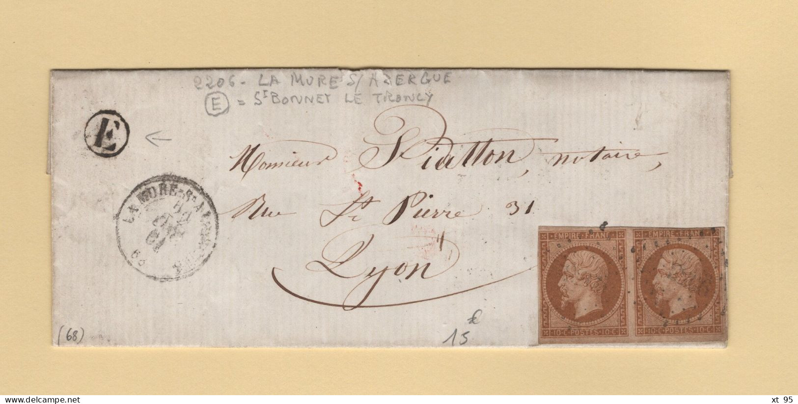 La Mure Sur Azergues - 68 - Rhone - 1861 - Boite Rurale E - Courrier De Saint Bonnet Le Troncy - 1849-1876: Klassieke Periode