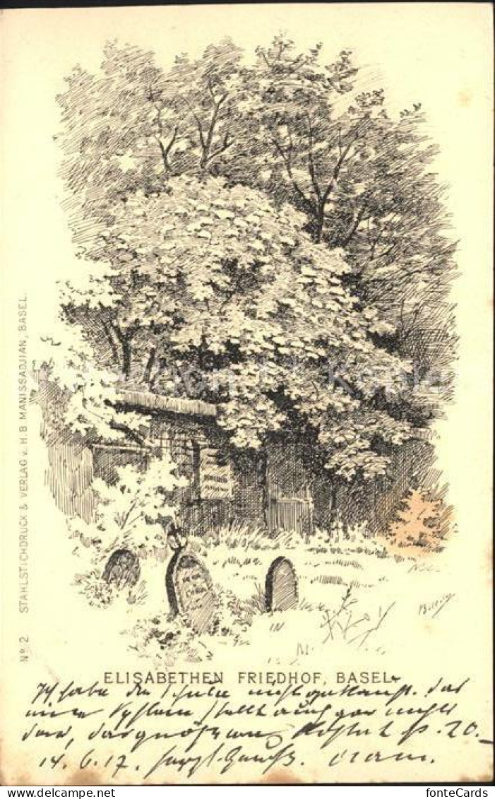 11738976 Basel BS Elisabethen Friedhof Stahlstichdruck Basel BS - Autres & Non Classés