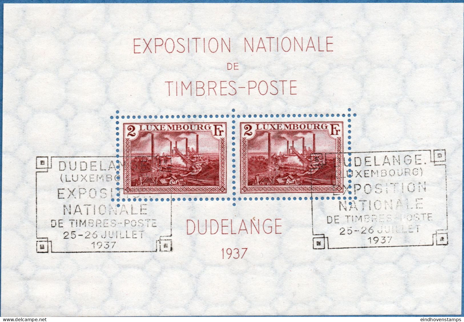 Luxemburg 1937 Düdelingen Exhibition Block Issue Exhibition Cancel, Furnaces At Esch Zur Alzette - Unused Stamps