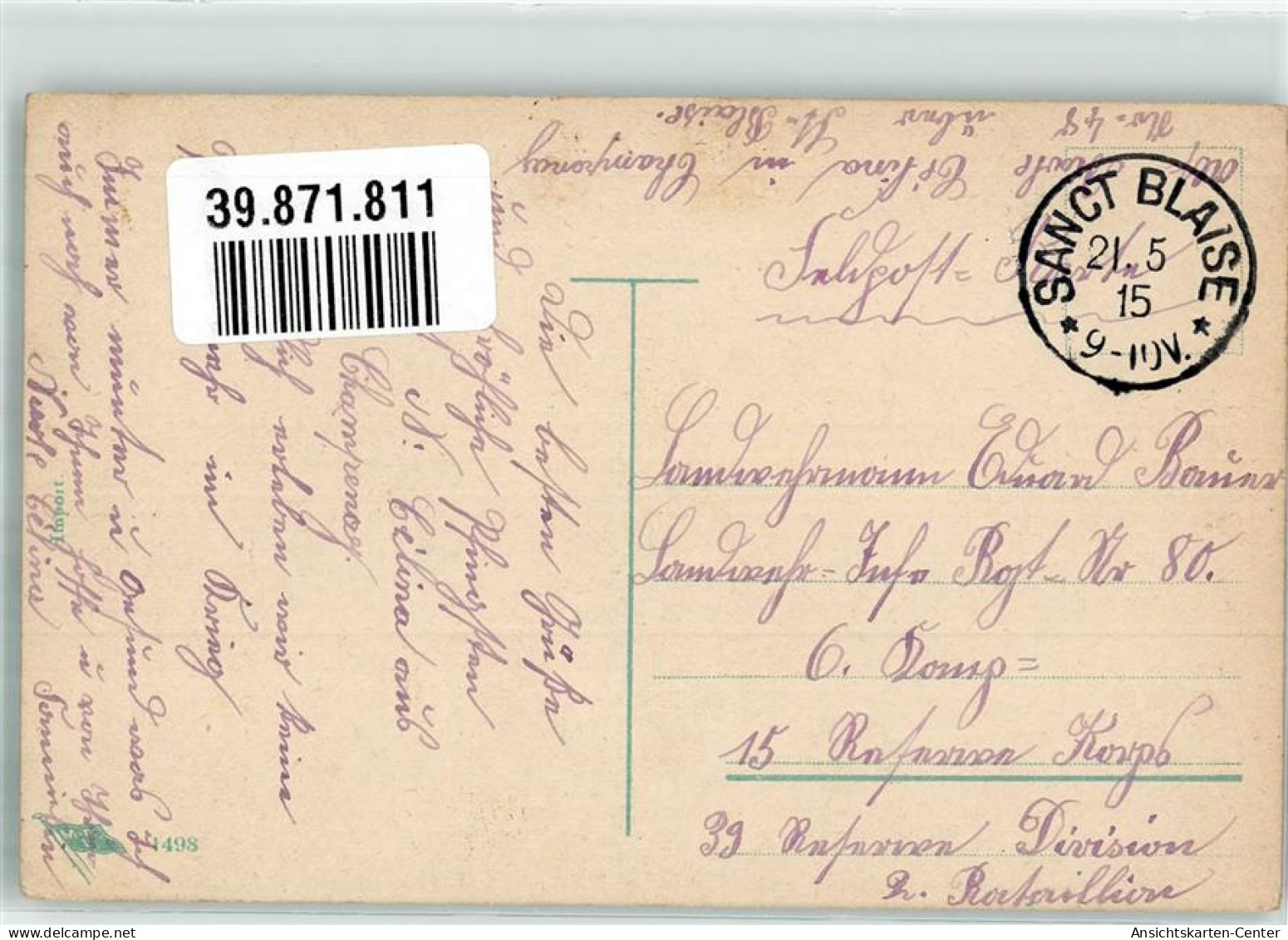 39871811 - Familie Denkt Zu Pfingsten An Den Liebsten Im Felde M.B.L. 1498 Feldpost Sanct Blaise - Guerre 1914-18