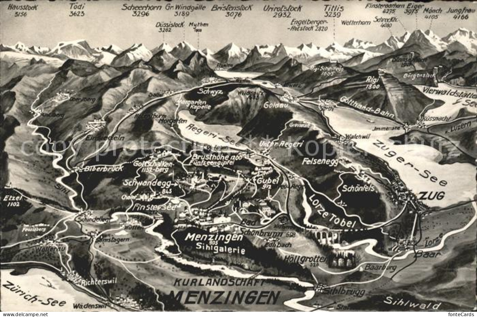 11736737 Menzingen Zug Panoramakarte Zugersee Aegerisee Menzingen - Sonstige & Ohne Zuordnung