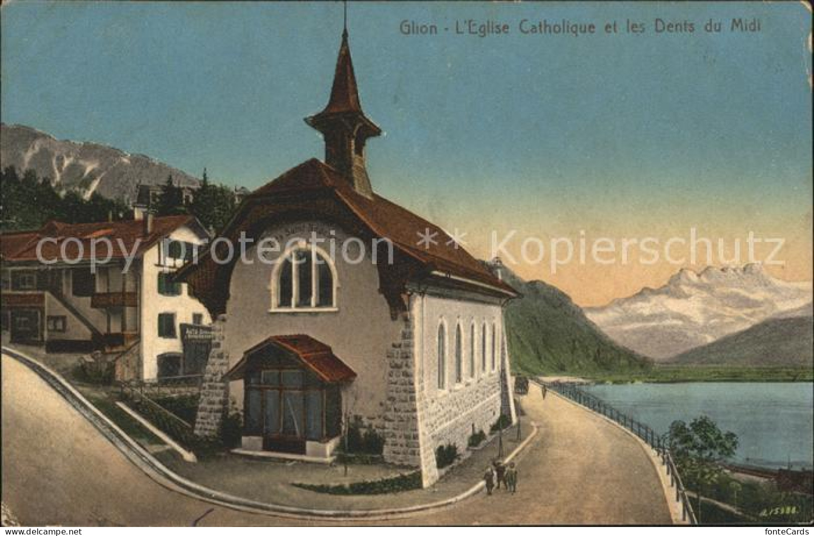 11731916 Glion Eglise Catholique Et Les Dents Du Midi Glion - Otros & Sin Clasificación