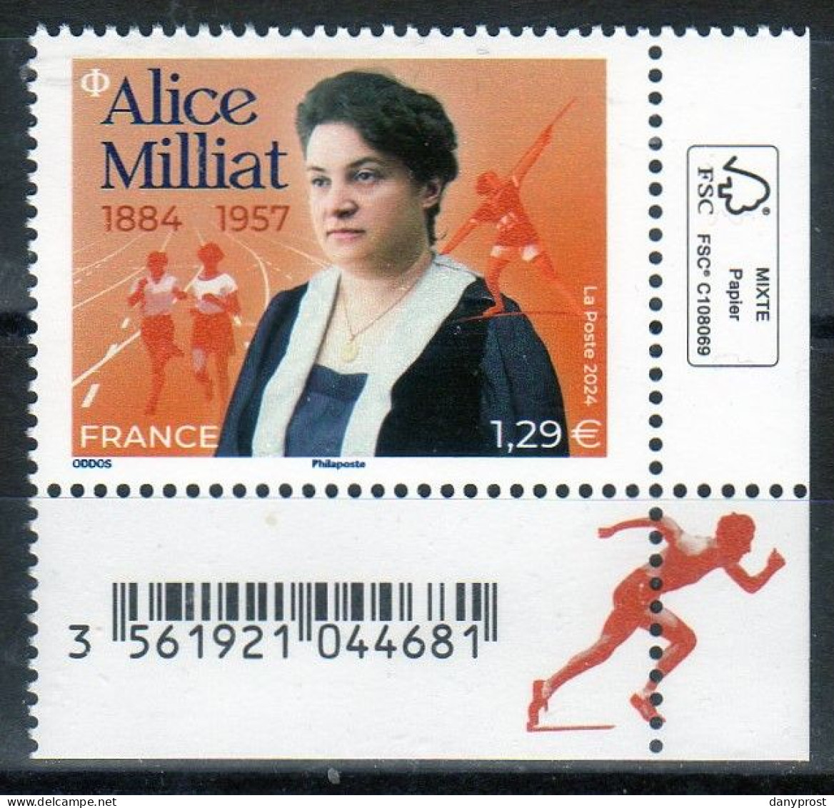 FR 2024 - " ALICE MILLIAT - 1884.1957  " Coin Bas Droite De Feuille - 1 Timbre LV20g  à  1.29 € - Illustré - Neuf** - Ungebraucht