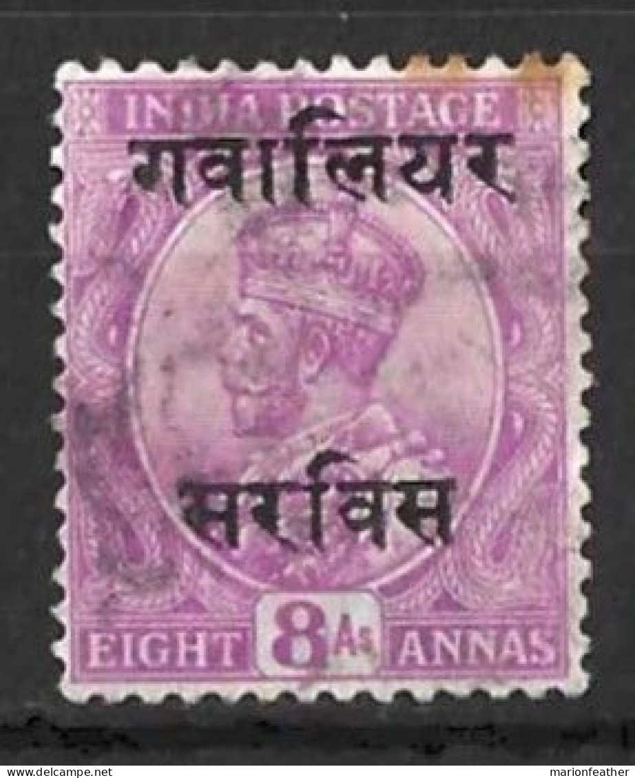 INDIA..." GWALIOR.."....KING GEORGE V..(1910-36..)....OFFICAL.....8As......SG057 ....TONED.......USED. - Gwalior