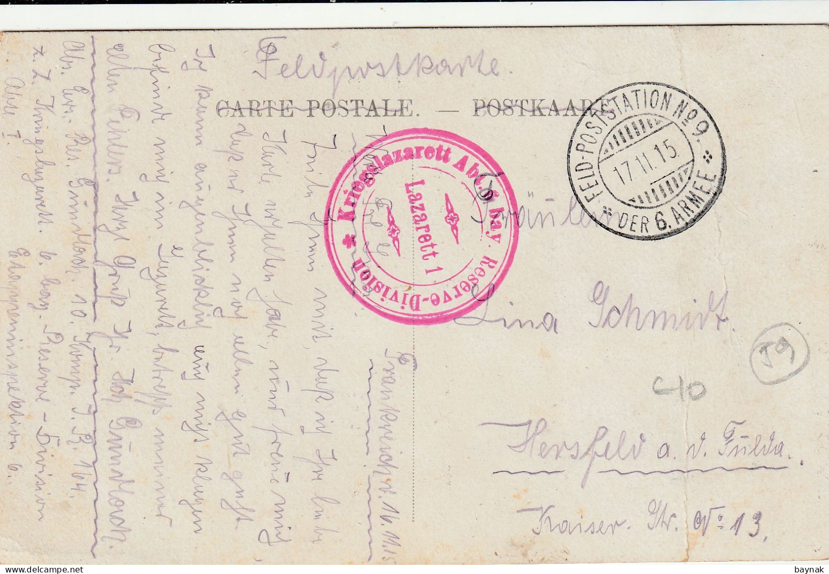 FR3189  --   DOUAI  --  MAISON DU TEMPLE  --  1915  --  DEUTSCHE  FELDPOST  DER 6. ARMEE - Douai