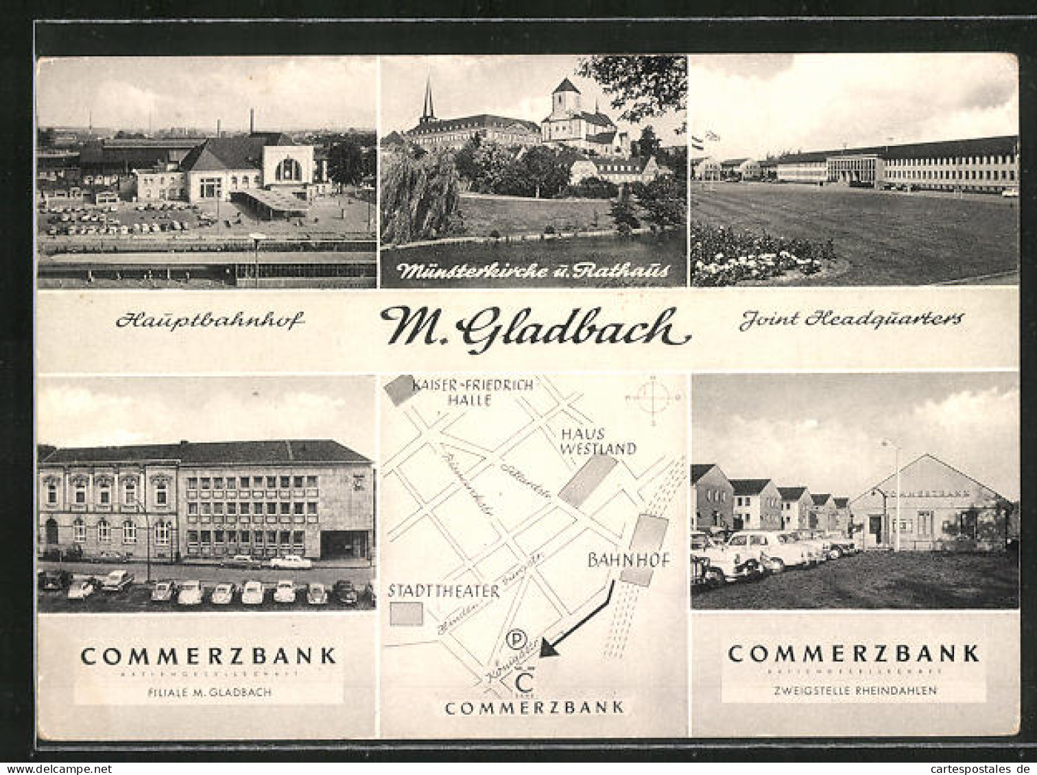 AK Mönchengladbach, Hauptbahnhof, Münsterkirche Und Rathaus, Joint Headquarters, Commerzbank  - Moenchengladbach