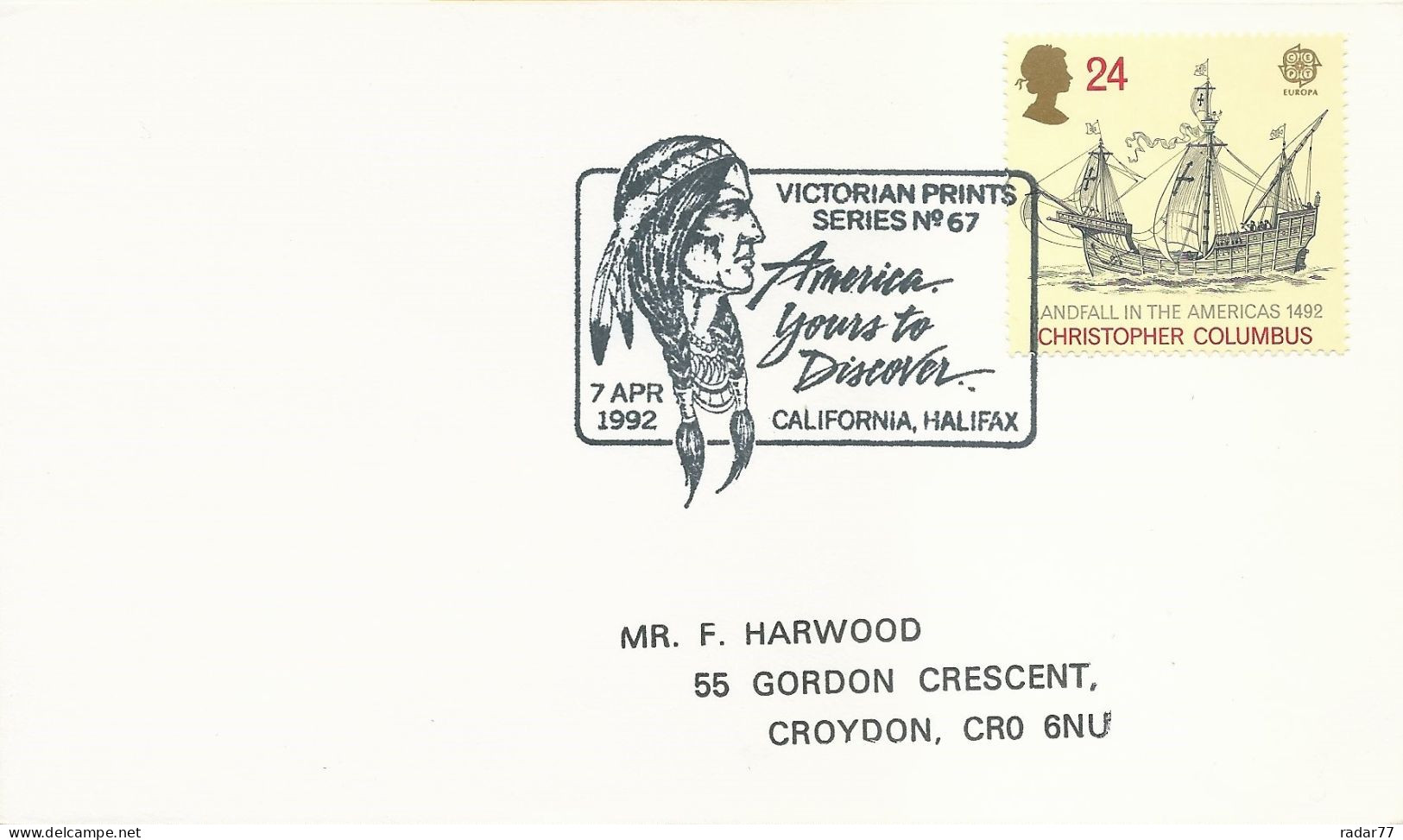 Lettre Grande-Bretagne Avec Cachet Commémoratif Indien - America Yours To Discover - 07/04/1992 - American Indians