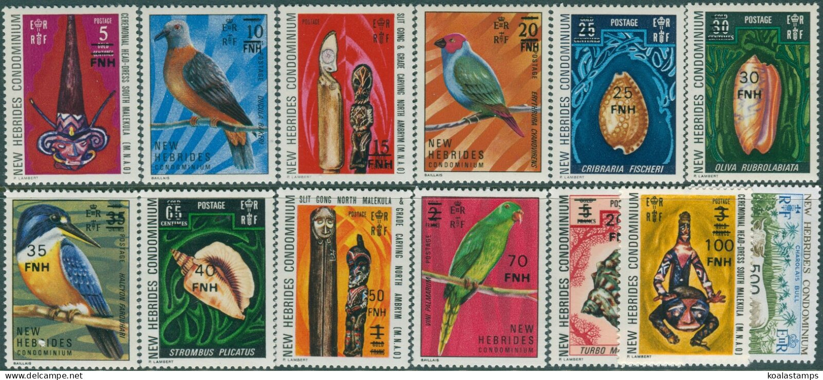 New Hebrides 1977 SG220-232 Birds Shells Artifacts Cattle Surcharges Set MNH - Other & Unclassified