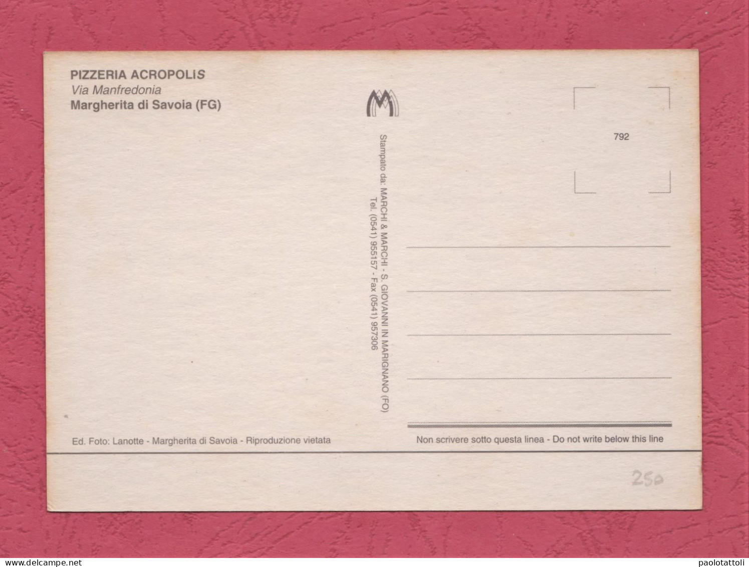 Margherita Di Savoia. Pub Pizzeria Acropolis- Standard Size , Divided Back, New, Ed. Foto La Notte N°792 - Sonstige & Ohne Zuordnung