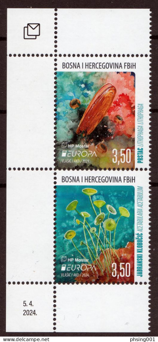 Bosnia Croatia 2024 Europa CEPT Underwater Fauna & Flora  Set In Pair MNH - Bosnia And Herzegovina