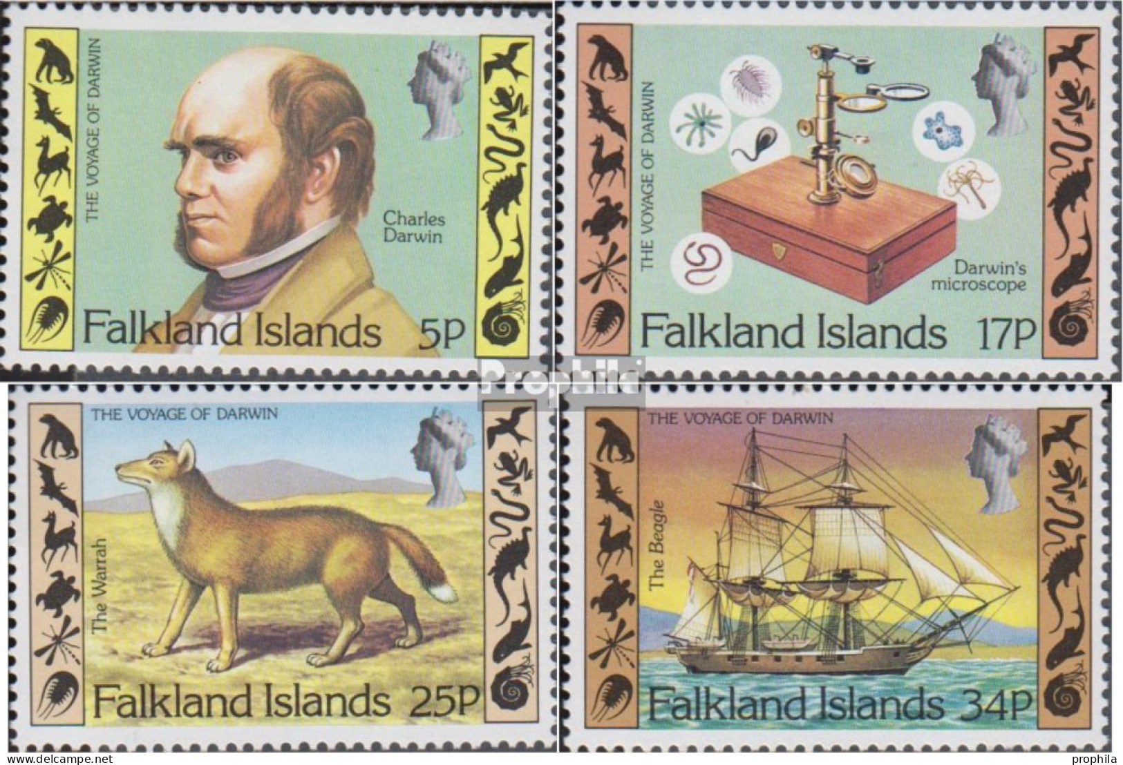 Falklandinseln 350-353 (kompl.Ausg.) Postfrisch 1982 Todestag Charles Darwin - Falkland Islands