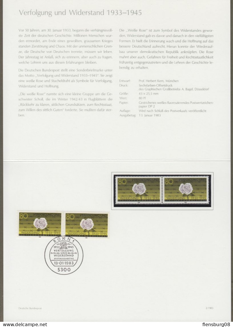Bund: Minister Card - Ministerkarte Typ IV, Mi-Nr. 1163: " Verfolgung Und Widerstand - Die Weiße Rose - "  X - Briefe U. Dokumente