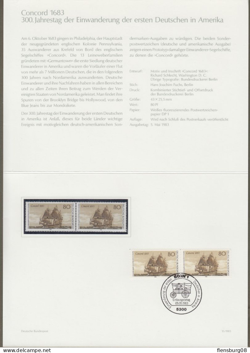 Bund: Minister Card - Ministerkarte Typ IV, Mi-Nr. 1180: " Concord 1683 - Einwanderung Deutscher In Amerika - "  X - Covers & Documents