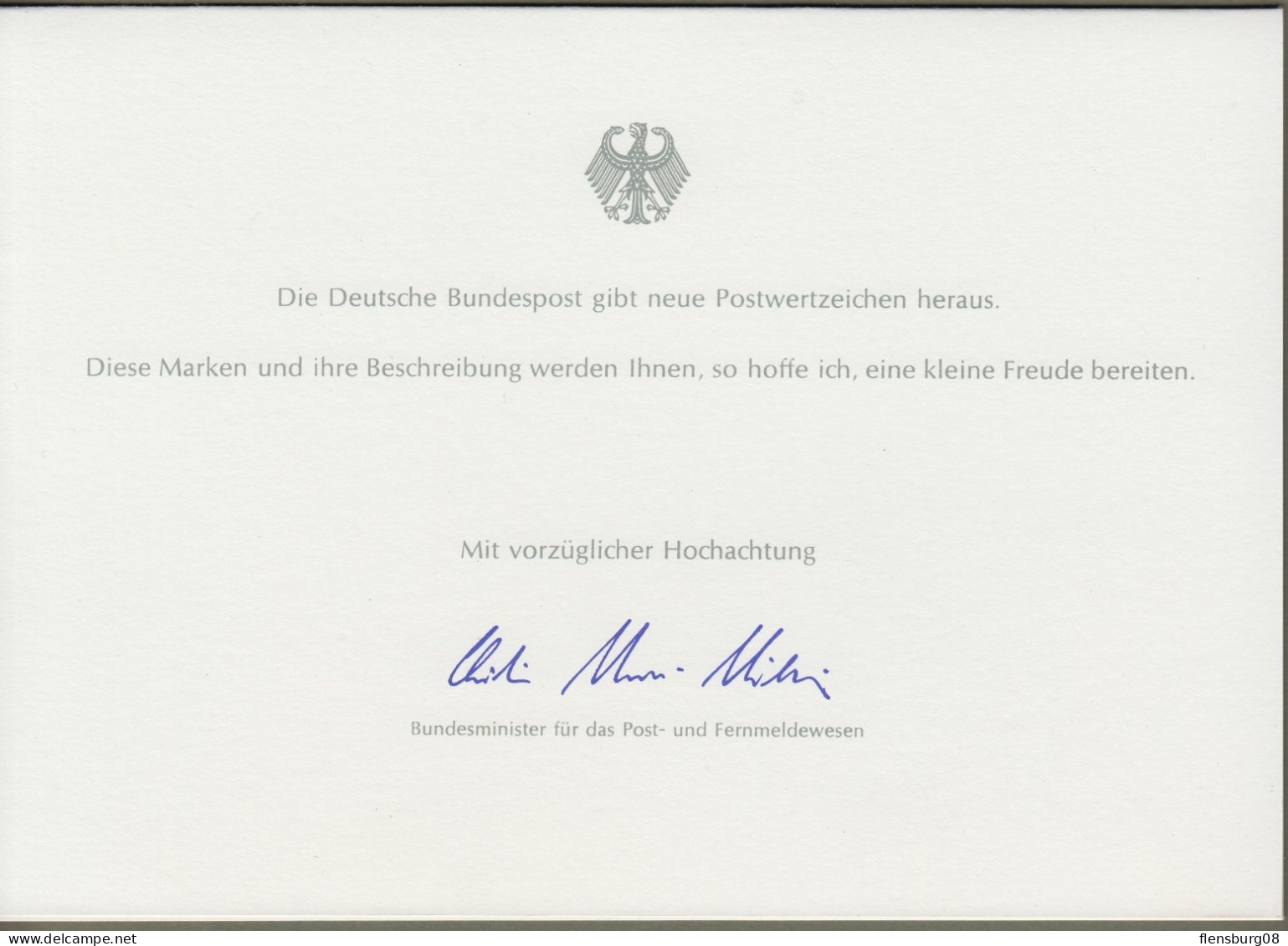 Bund: Minister Card - Ministerkarte Typ IV, Mi-Nr. 1180: " Concord 1683 - Einwanderung Deutscher In Amerika - "  X - Briefe U. Dokumente