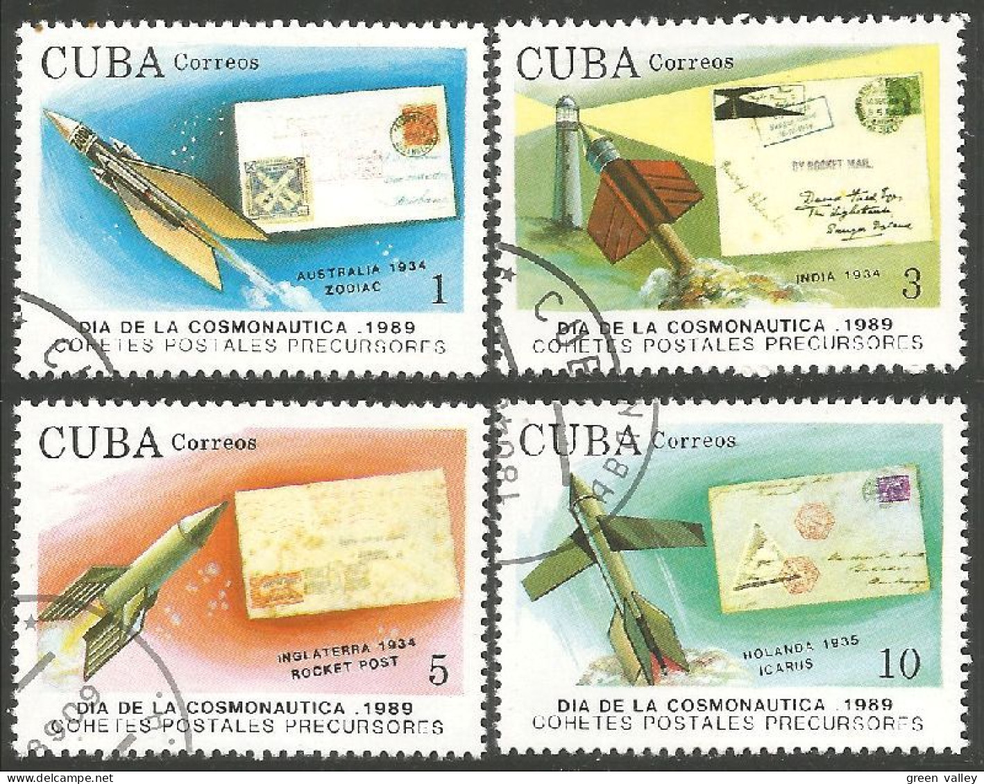 ES-21a Cuba Journée Espace Space Day Rocket Fusée Telecommunications Satellite - Used Stamps