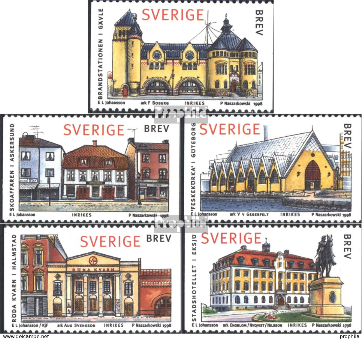 Schweden 2043-2047 (kompl.Ausg.) Postfrisch 1998 Schwedische Häuser (IV) - Unused Stamps