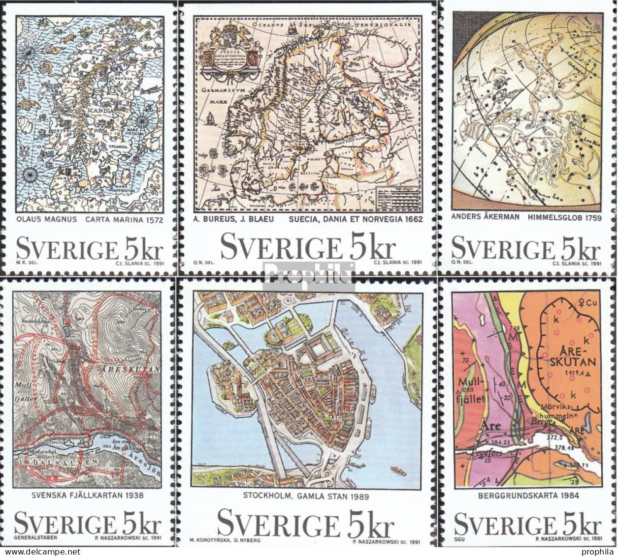 Schweden 1655-1660 (kompl.Ausg.) Postfrisch 1991 Landkarten - Ungebraucht