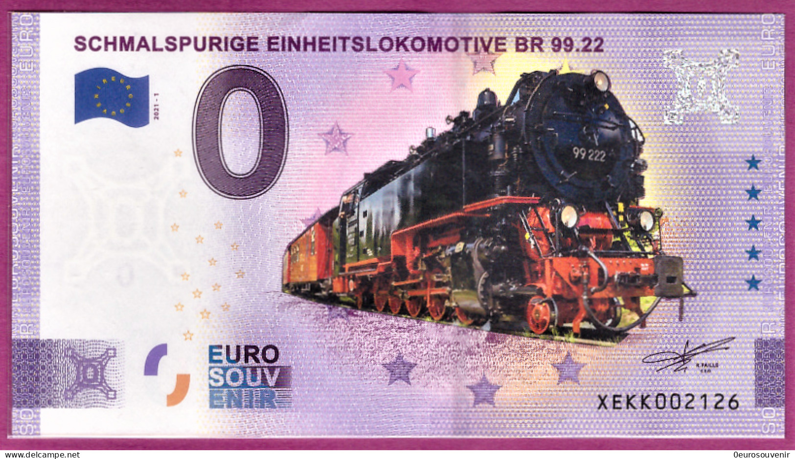 0-Euro XEKK 2021-1 Color SCHMALSPURIGE EINHEITSLOKOMOTIVE BR 99.22 ANNIVERSARY - Essais Privés / Non-officiels