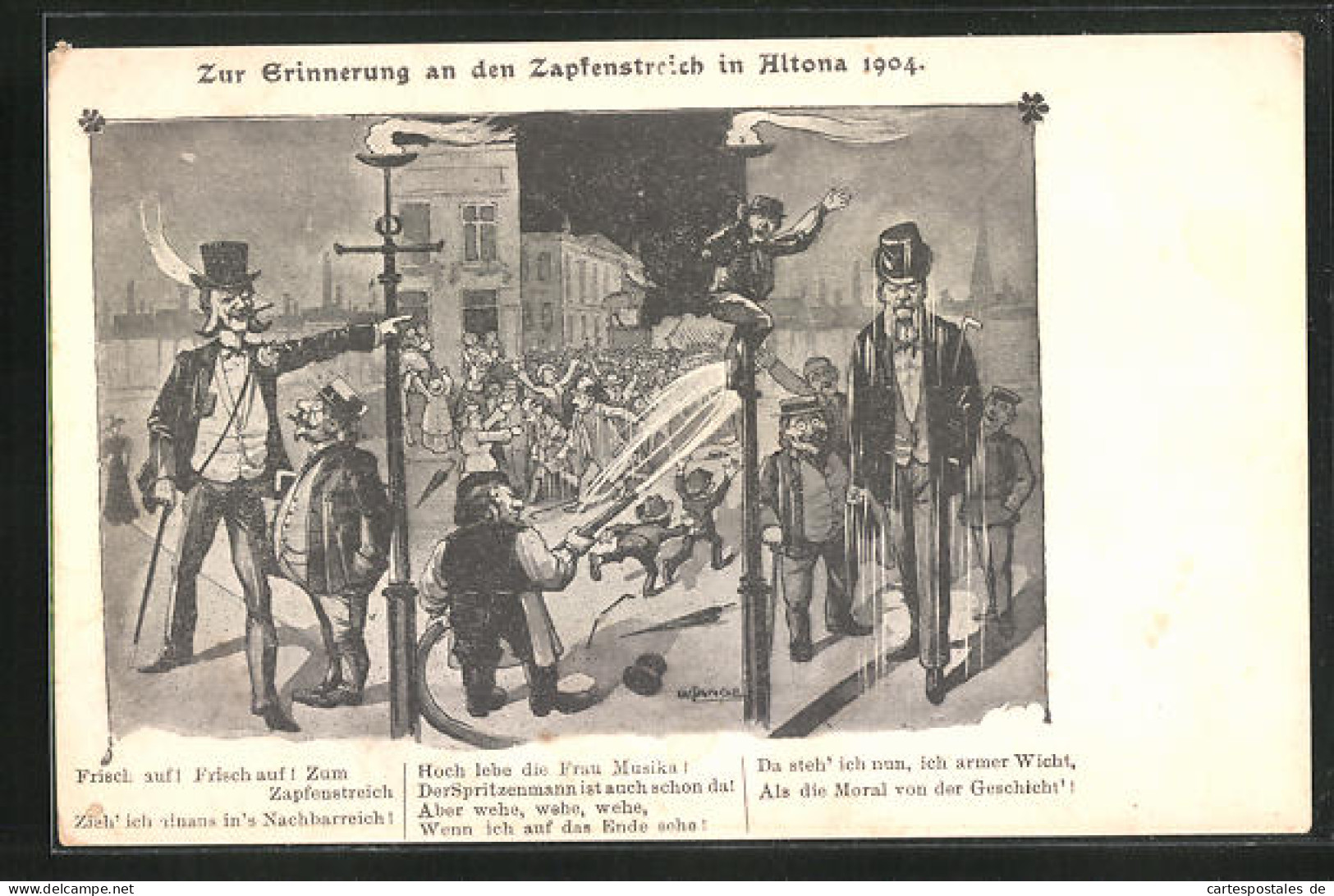 AK Hamburg-Altona, Zapfenstreich Von Altona 1904, Menschenmenge Wird Mit Dem Wasserschlauch Bespritzt  - Other & Unclassified