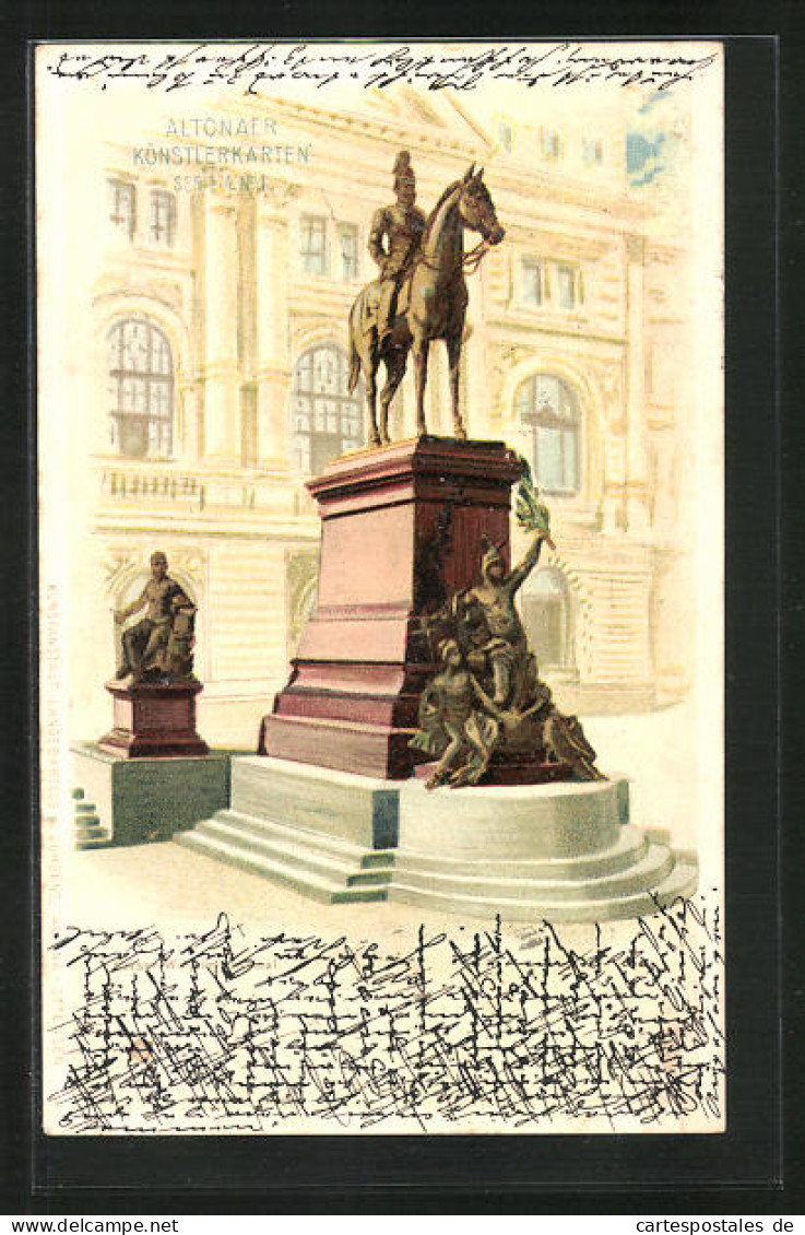 Lithographie Hamburg-Altona, Kaiser Wilhelm Denkmal  - Altona