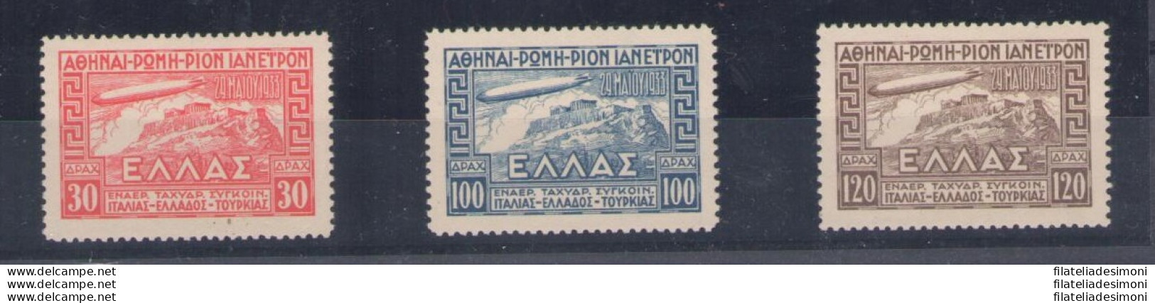 1933 Greece - Grecia, Posta Aerea - Graf Zeppelin Roma - Rio De Janeiro - Yvert N. 5/7 - MNH** Certificato Biondi - Andere & Zonder Classificatie