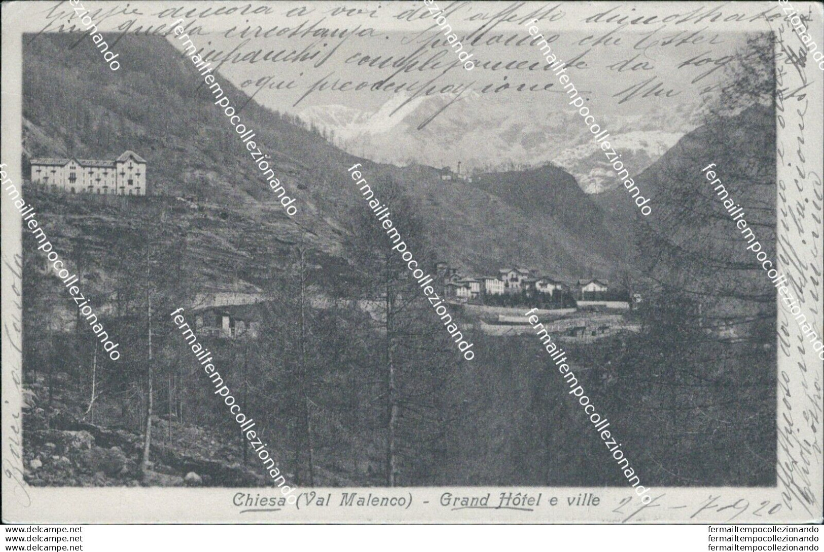 Bs41 Cartolina Chiesa Val Malenco Grand Hotel E Ville 1920 Sondrio  Lombardia - Sondrio