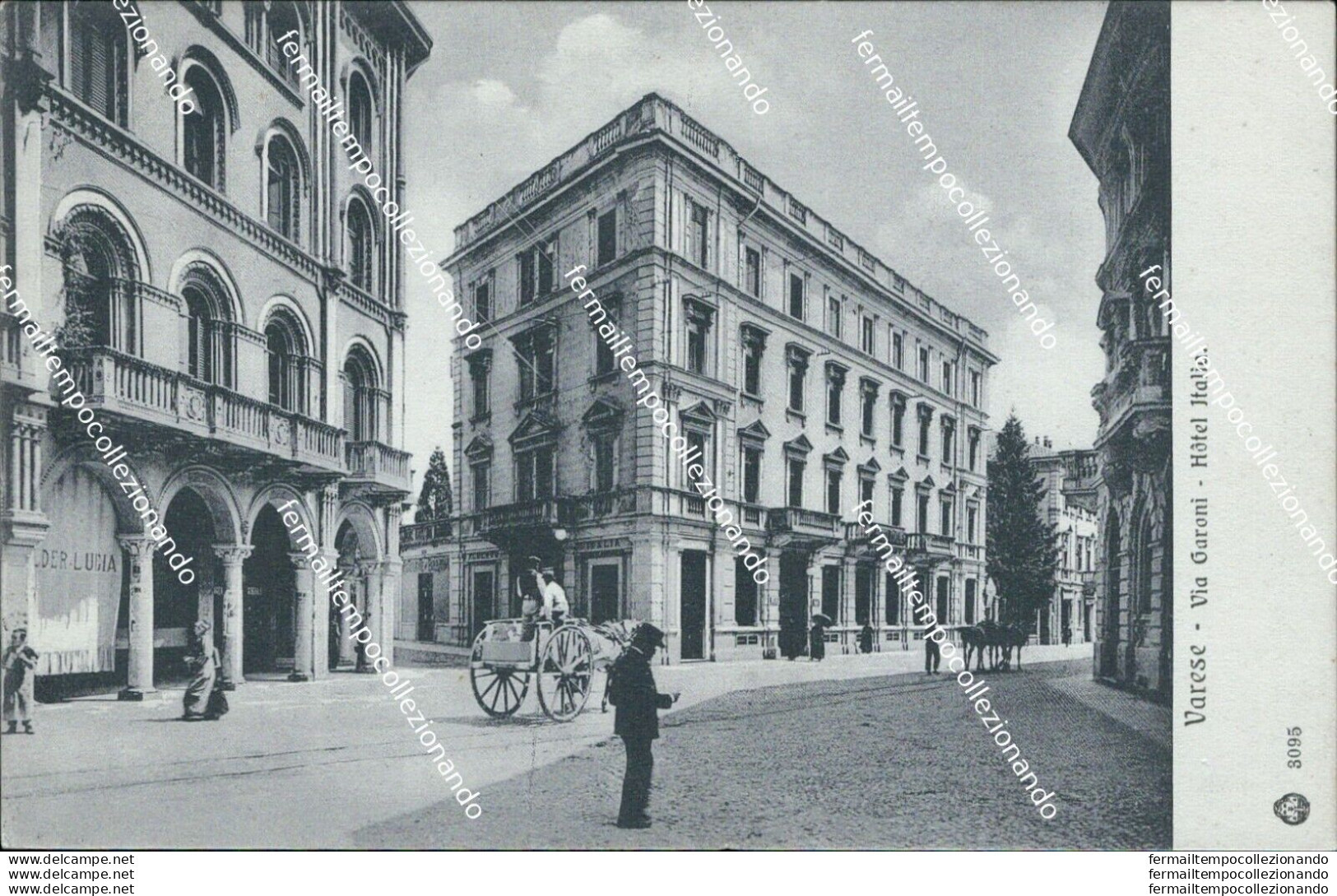 Bc20 Cartolina Varese Citta' Via Garani Hotel Italia 1908 Bella!! - Varese