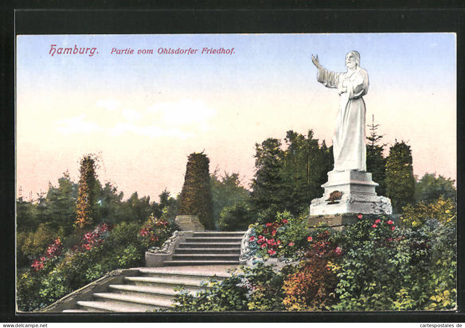 AK Hamburg-Ohlsdorf, Ohlsdorfer Friedhof, Christus Statue  - Nord