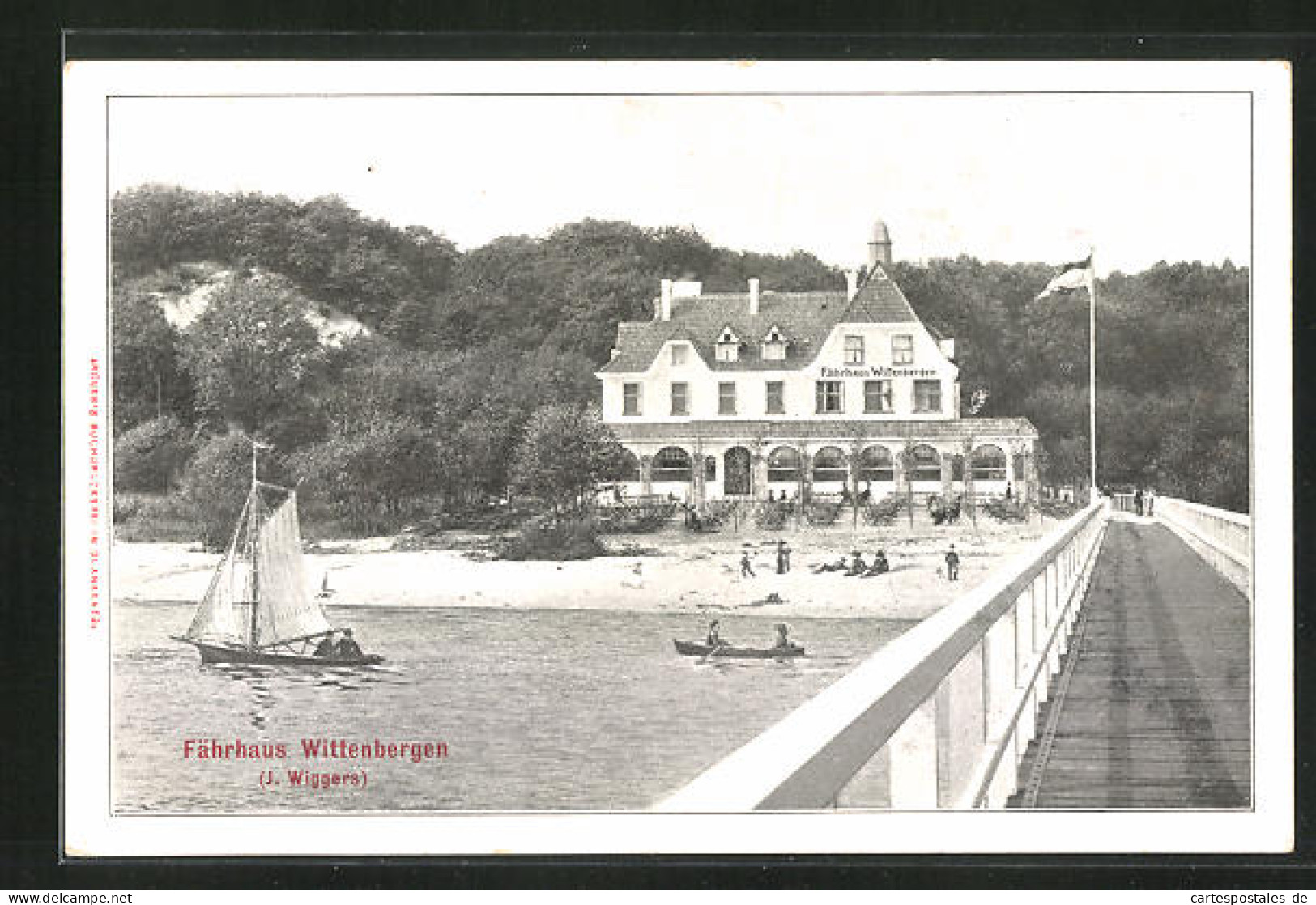 AK Hamburg-Wittenbergen, Auf Der Landungsbrücke, Segelschiff Vor Dem Fährhaus Wittenbergen  - Altona