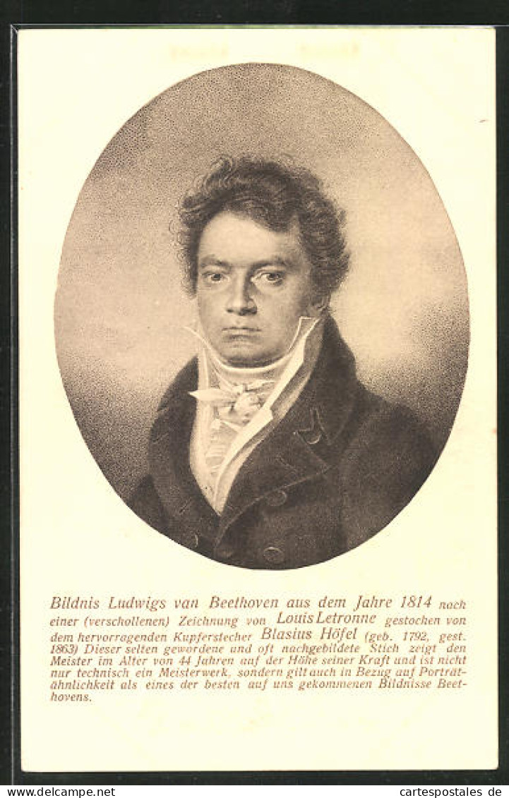 AK Ludwig Van Beethoven, Bildnis Des Musikers Aus Dem Jahre 1814  - Artistes
