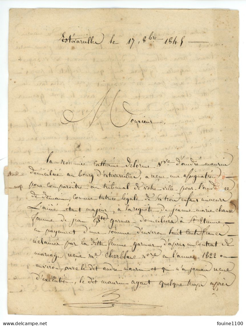 COURRIER Année 1845 Pour Avoué AVRIL à MONTBRISON 42 LOIRE Envoyée D ESTIVAREILLES 03 ALLIER - 1801-1848: Vorläufer XIX