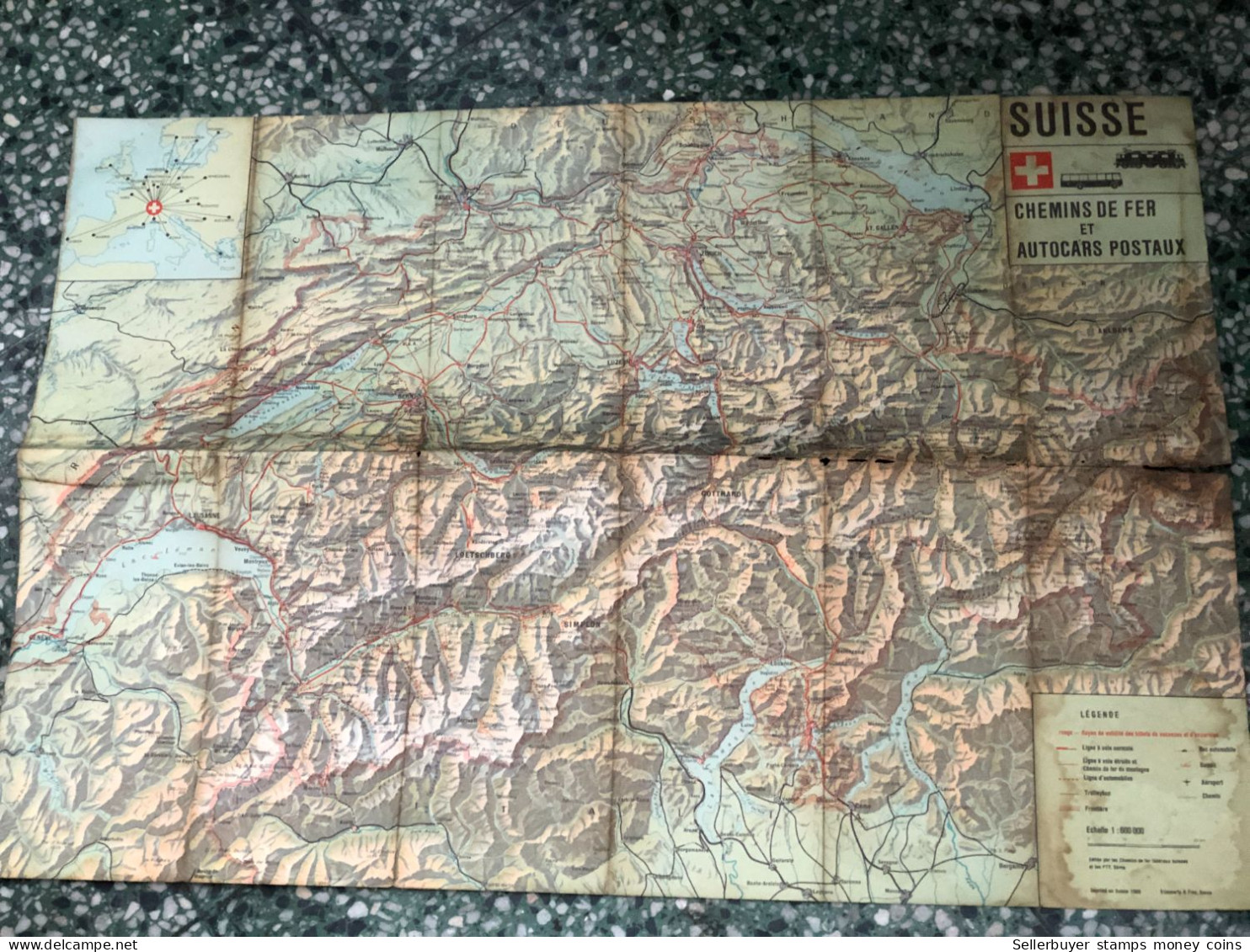 World Maps Old-suisse Chemins De Fer Et Autocars Postaus-1969 Before 1975-1 Pcs - Topographische Kaarten