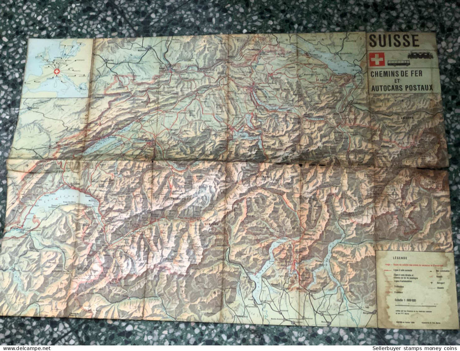 World Maps Old-suisse Chemins De Fer Et Autocars Postaus-1969 Before 1975-1 Pcs - Topographische Karten