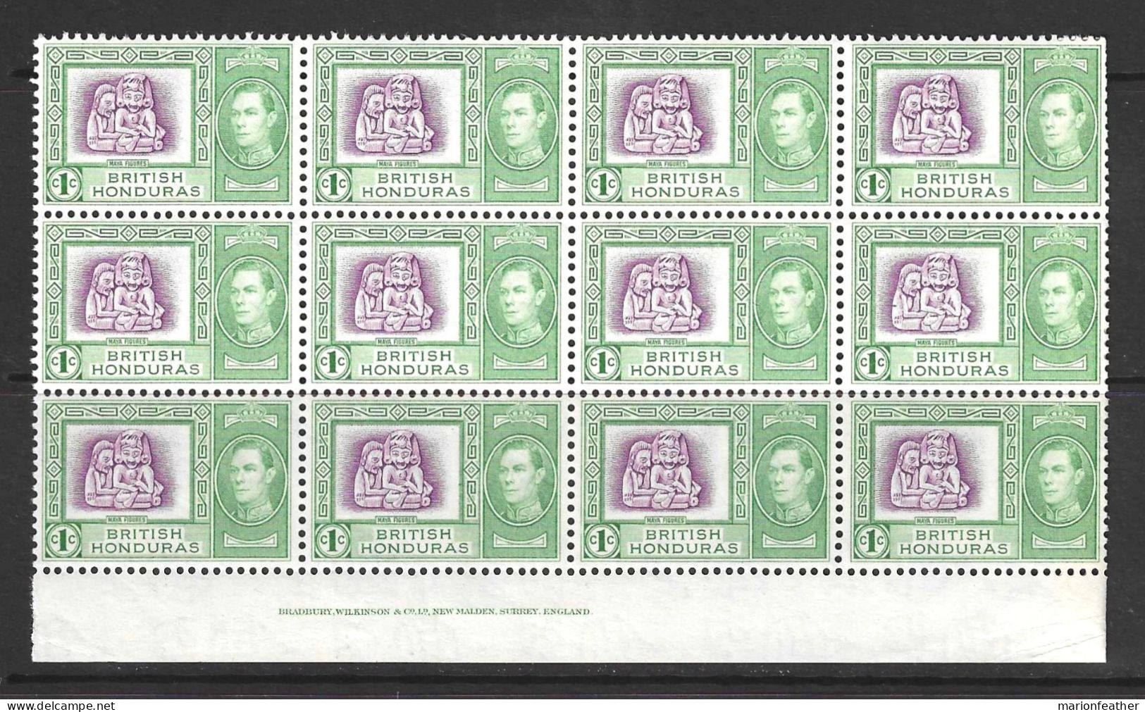 .Br. HONDURAS....KING GEORGE VI...(1936-52..)...1c  X IMPRINT  BLOCK OF 12.....SG150....MNH..... - Britisch-Honduras (...-1970)