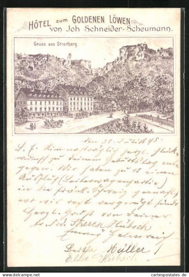 Vorläufer-Lithographie Streitberg, 1895, Hotel Zum Goldenen Löwen Von J. Schneider-Scheumann  - Autres & Non Classés