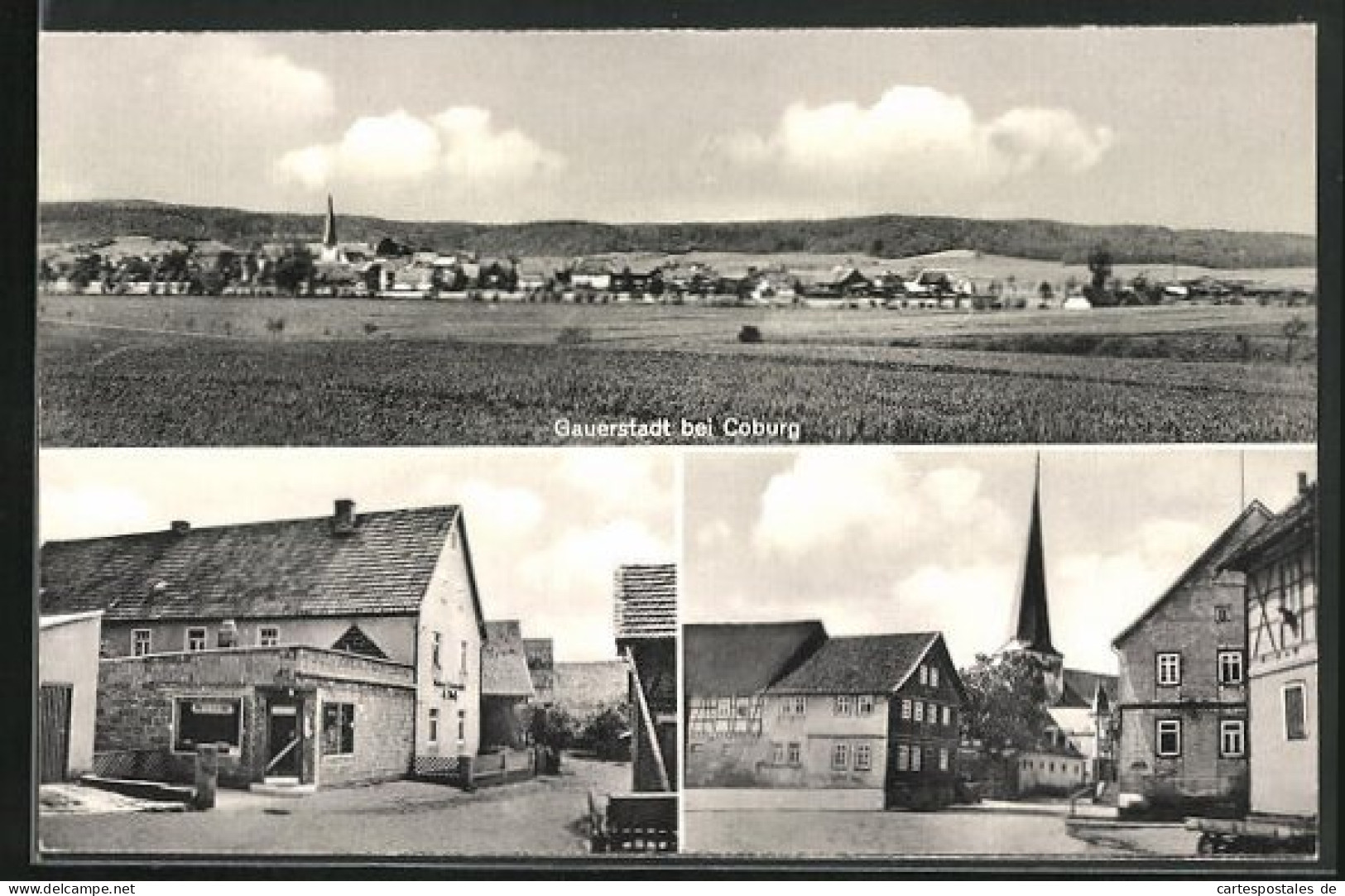 AK Gauerstadt B. Coburg, Bäckerei Berthold Wolf, Strassenpartie, Panorama  - Coburg