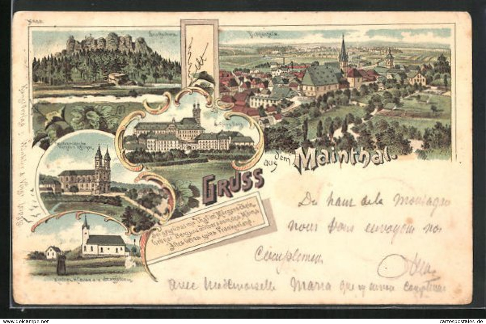 Lithographie Lichtenfels, Staffelberg, Schloss Benz, Kirchenklause  - Lichtenfels