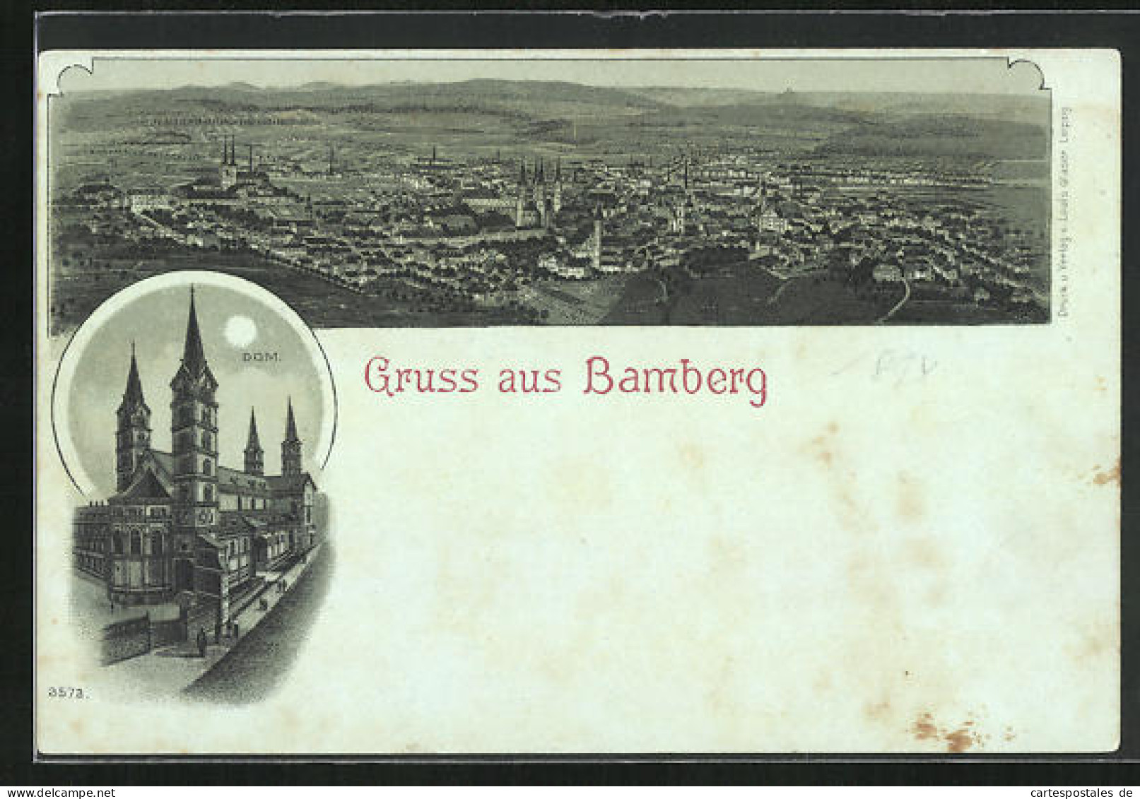 Mondschein-Lithographie Bamberg, Dom, Totalansicht Mit Umgebung  - Bamberg