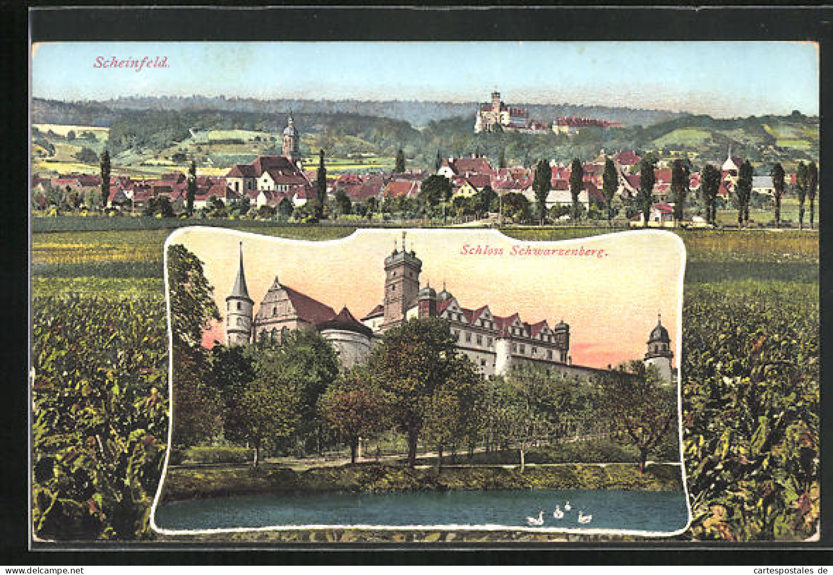 AK Scheinfeld, Schloss Schwarzenberg, Panorama Mit Kirche  - Autres & Non Classés
